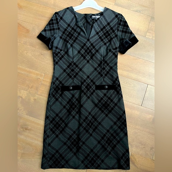 KARL LAGERFELD PARIS Velvet-Trimmed Plaid Dress - Picture 3 of 8